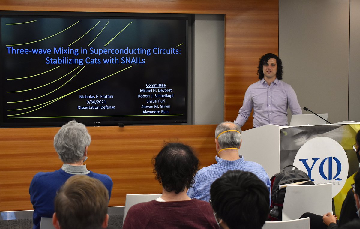 Nicholas Frattini is defending his PhD and will present his working on Three-wave Mixing in Superconducting Circuits:  Stabilizing Cats with SNAILs. We wish him good luck!