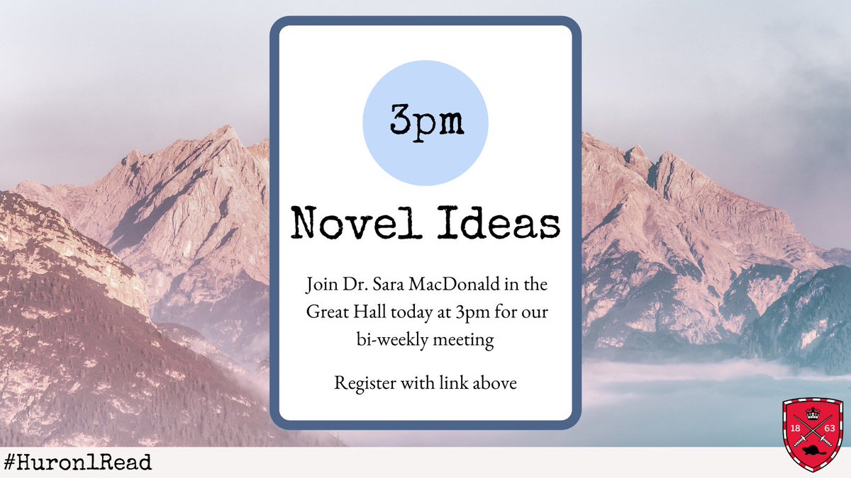 HuronLibrary's tweet photo. Novel Ideas, the #Huron1Read book club, meets today in the Great Hall at 3pm. Come join in the community conversation. Plus, every event attended is an entry to some amazing prize draws. Hope to see you there! #HuronU
Register at https://t.co/sEG9ff2O9E https://t.co/NQw0qEzK8G https://t.co/PDhsVuXQR8