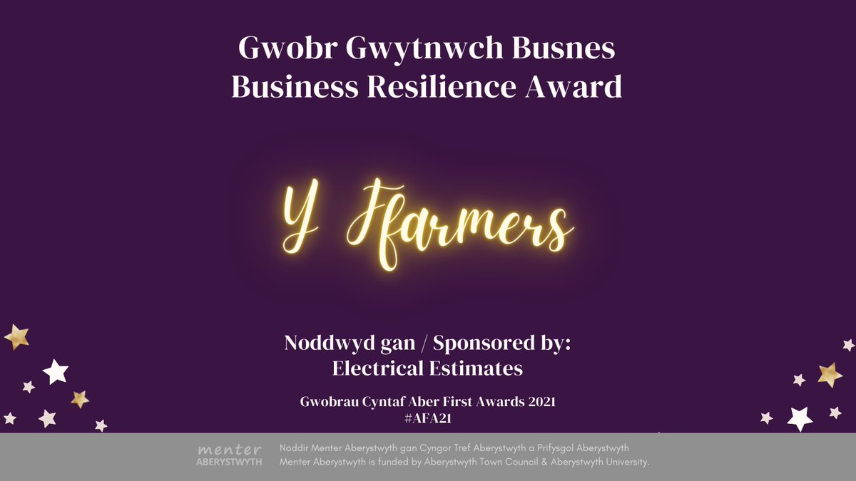 A new award this year in light of the past 18 months - and a huge congratulations to Y Ffarmers for winning our Business Resilience Award 👏

Llongyfarchiadau i Y Ffarmers am ennill y wobr newydd yma, Gwobr Gwytnwch Busnes!

#AFA2021 #Aberystwyth