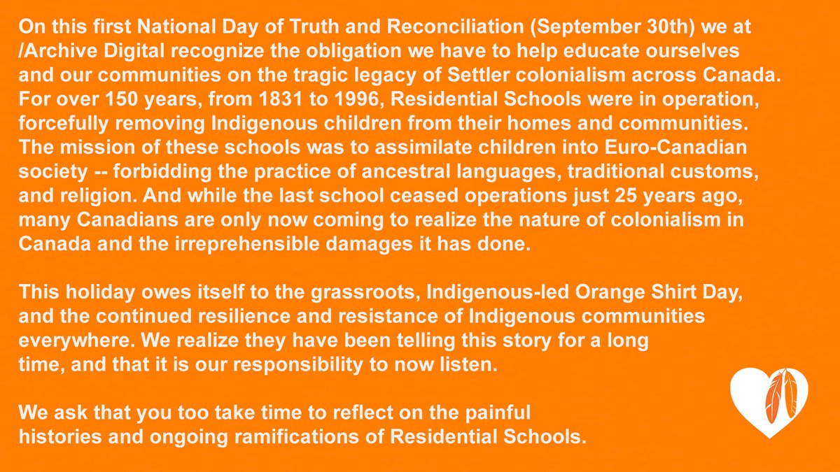 ArchiveDigi's tweet image. On today's #TruthAndReconciliation day we recommend following the links below to understand more about this day and its importance. Chen wanáxwstúmi.

bit.ly/3CWMbcK (National Day of Truth and Reconciliation)
bit.ly/3kJqGWl (Orange Shirt Day)