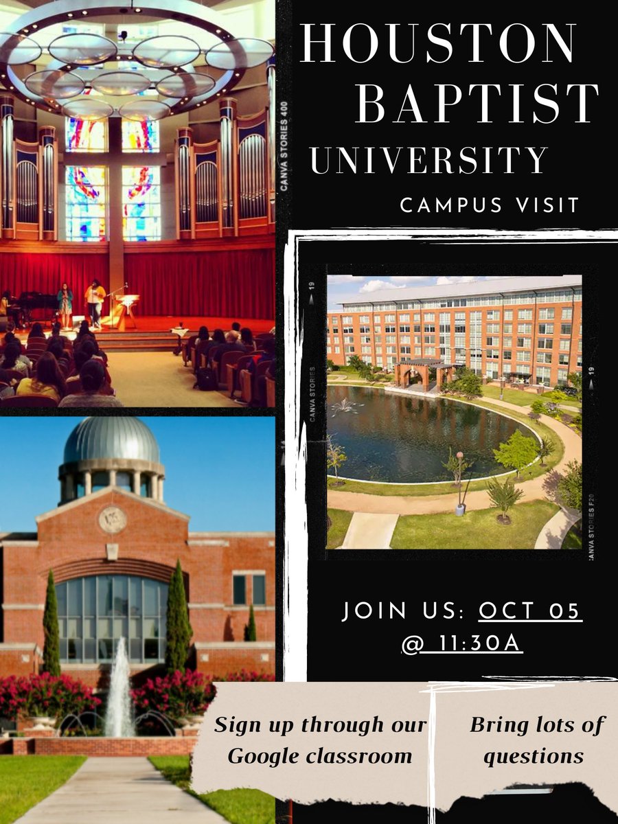 GoCenterPHS's tweet image. Interested in University of Houston-Victoria or Houston Baptist University? These schools will be on campus Tuesday of next week. Stop by the Go Center to sign up or fill out the form posted on our Google Classroom! 
#UHV #hbuhuskies