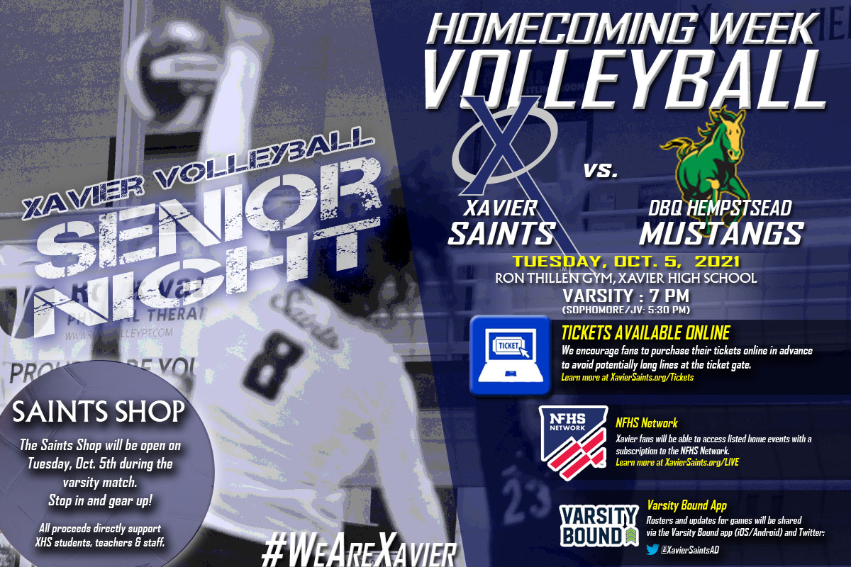 Xavier High School (@xaviersaints) on Twitter photo .<a href="/XHSVolleyball/">Xavier Volleyball</a> returns home next Tuesday during Homecoming Week vs. Dbq. Hempstead as we honor our seniors! A chance to repeat as MVC champs at all levels is on the line. See you at The Thillen! #WeAreXavier #XHSSeniorNight Event details: xaviersaints.org/events/volleyb… .<a href="/XHSVolleyball/">Xavier Volleyball</a> returns home next Tuesday during Homecoming Week vs. Dbq. Hempstead as we honor our seniors! A chance to repeat as MVC champs at all levels is on the line. See you at The Thillen! #WeAreXavier #XHSSeniorNight Event details: xaviersaints.org/events/volleyb…