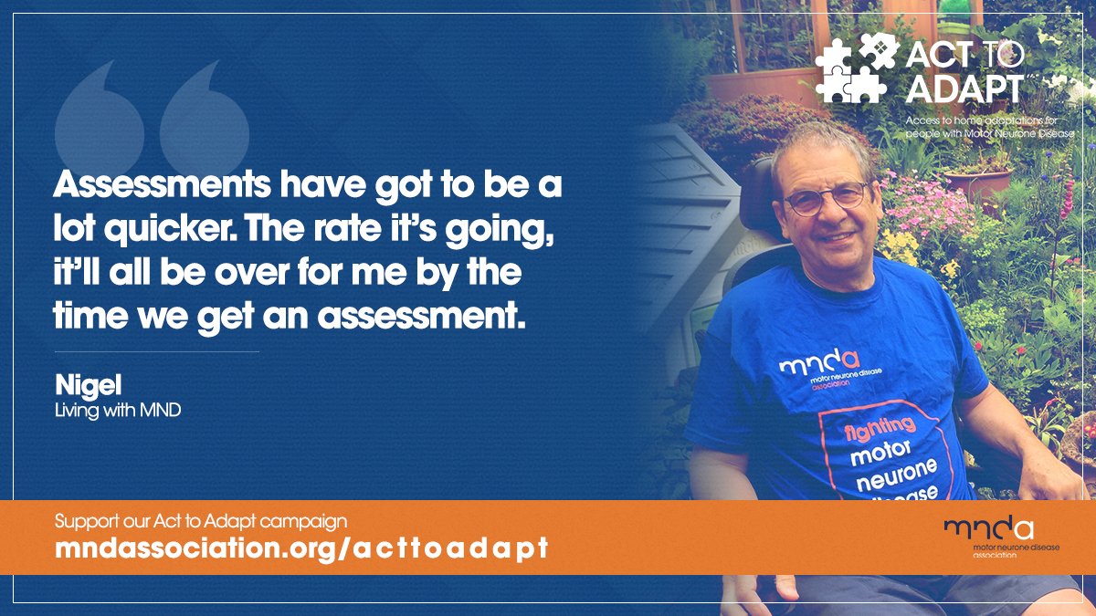 We're recommending that councils:

• Introduce a fast-track process for people with #MND
• Remove financial assessments for Disabled Facilities Grants (DFG) for people with MND
• Maintain a register of accessible homes to move into

🏡 mndassociation.org/acttoadapt | #ActToAdapt