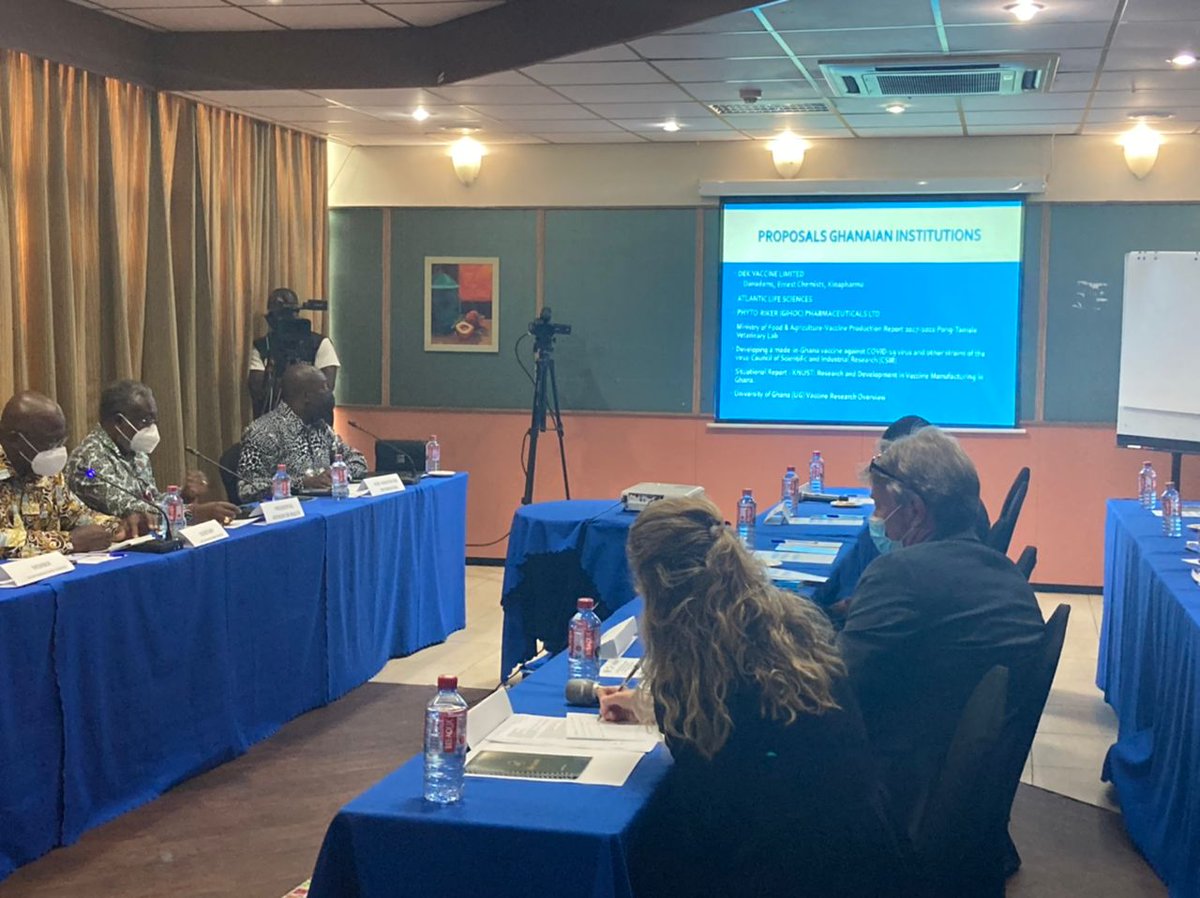 WHOGhana's tweet photo. Ghana 🇬🇭 has set off on the path to local vaccine manufacturing. 👏👏👏
 
Today, the Presidential Cttee on Vaccine Manufacturing briefed stakeholders on progress made and received inputs into the roadmap. 
@WHOGhana stands in readiness to support the Govt throughout the process. https://t.co/hFSuzxB4lj