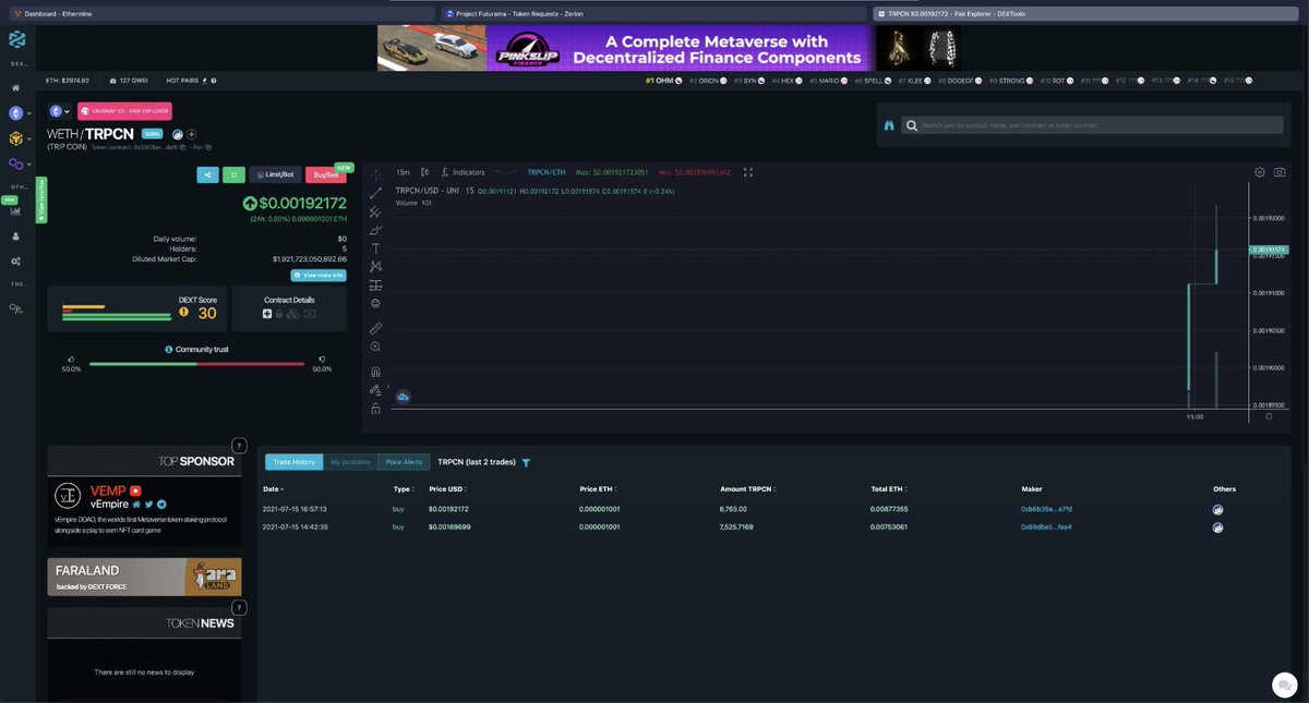 🚀🚀🚀🚀🚀🚀🚀🚀🚀🚀🚀🚀🚀 Trip Coin on Dextools.io dextools.io/app/ether/pair… #tripcoin #trpcn #ethereum #erc20 #mint #airdrop