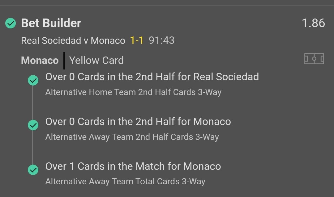 BETBUILDER LANDS @ 1.86 🔥✅ AGAIN!

Last 21/24 betbuilders have landed!
✅✅✅✅✅✅✅✅✅✅✅✅✅✅✅✅✅✅✅✅✅✖️✖️✖️
(87.5% winrate)

RT/LIKE if you got on folks! 🤝💰

Posted here as usual 👉 t.me/wizardcfc