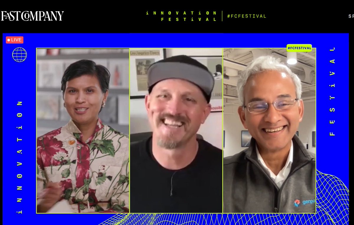 Genpact's tweet photo. What a great, inspiring conversation today w/ @MickEbeling and @tyagarajan during the #FCFestival. Thank you to @stephaniemehta and the @FastCompany team for bringing light to #foodinsecurity in the US and how we're using #technologyforgood. Stay tuned for the full video. https://t.co/M4FUic8uZ9
