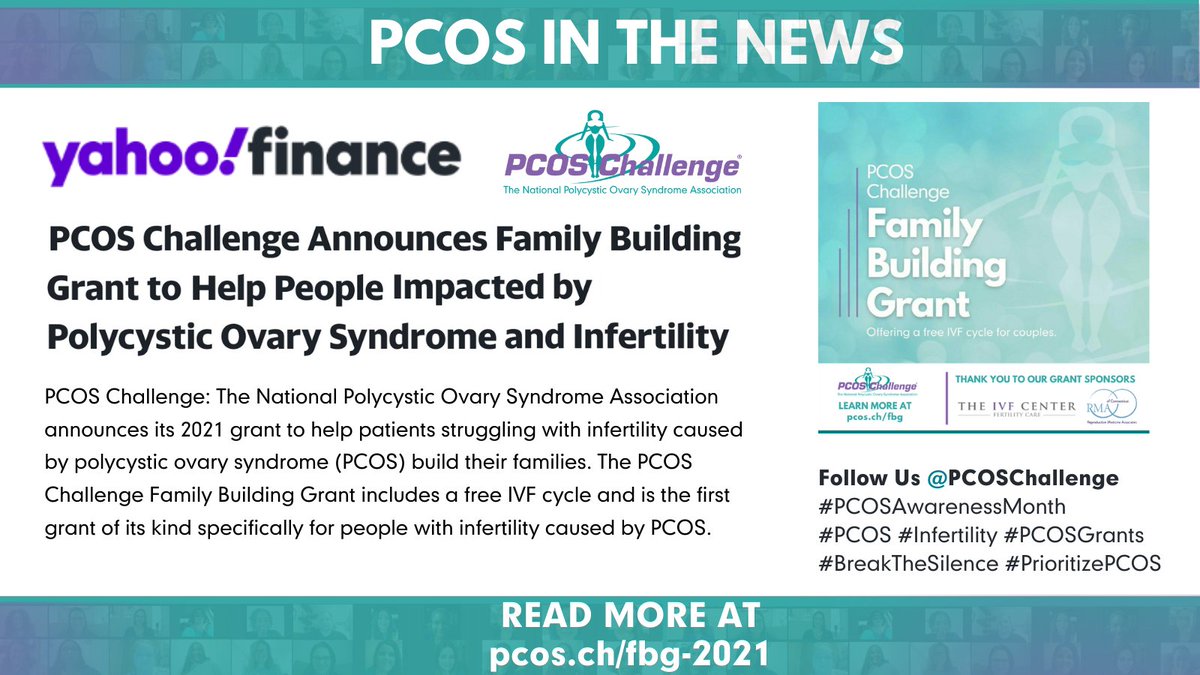 pcoschallenge's tweet photo. .@PCOSChallenge Announces 2021 Family Building Grant for people impacted by #PCOS and #infertility. The grant includes a #freeivf cycle.* Thank you @drmarktrolice & @Fertility_RMACT for your leadership and support of the grant. https://t.co/tyHCs3RHMp
#pcosawarenessmonth #ttc https://t.co/Ai4wV2aLab