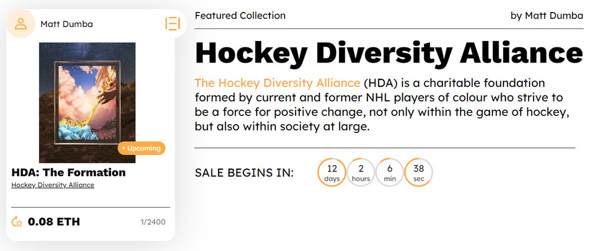 It's time 🔥 @etchedNFT presents 'HDA: The Formation' in collaboration with @TheOfficialHDA x @matt_dumba Website: etched.co Vid: youtu.be/DSglGr7Z3Bk Discord: discord.gg/etched What: 2400 @ .08 ETH (credit/debit 👍) When: October 12th (@NHL opening night)