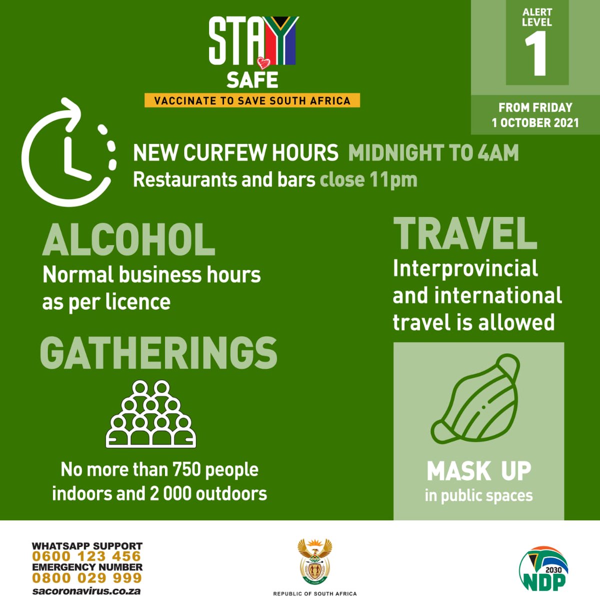 We welcome the move to #covid19SA Alert #Level1, which includes a complete reopening of #wine sales (subject to licencing) &amp; #winetourism. Now is the time for us to #rebuild &amp; #grow together. Let's continue to #sanitise #maskup #vaccinate #traderesponsibly #drinkresponsibly. 💪🌱