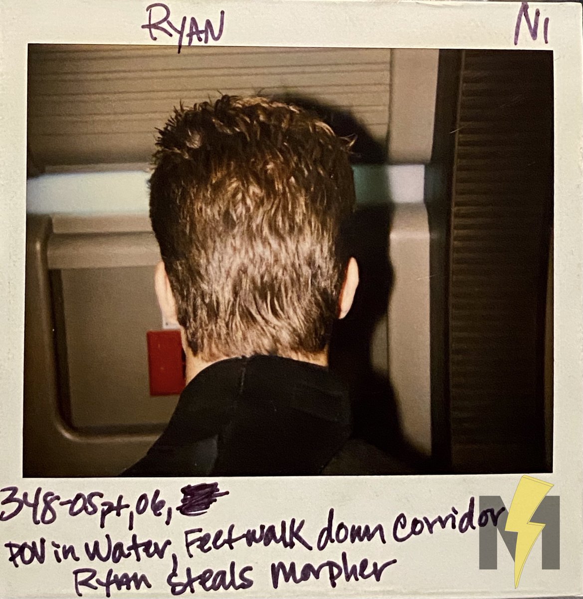 A hair-and-makeup polaroid of Ryan Mitchell [<a href="/therhettfisher/">Rhett Fisher</a>] during his very first scene, after he infiltrates the Lightspeed Aquabase under the cover of night. 👤

#MorphinMuseum Exhibit 0050 ⚡️
Series: #PowerRangersLightspeedRescue
Episode: From Deep in the Shadows
Year: 2000