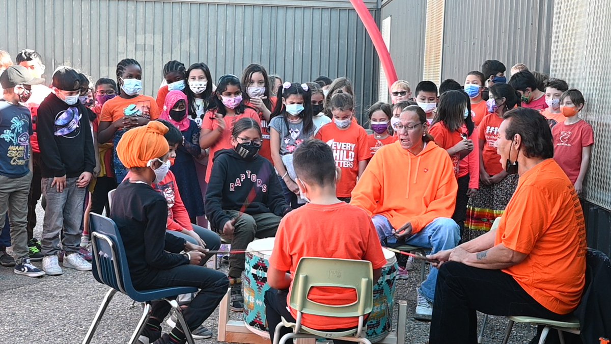 Thank you so much to everone in the Hanna community for coming together to recognize #OrangeShirtDay2021 and the #NationalDayforTruthandReconciliation Special thanks to Elder Frank and Jayson Littletent for joining us and sharing your experiences and talents. <a href="/RegPublicSchool/">Regina Public Schools</a>