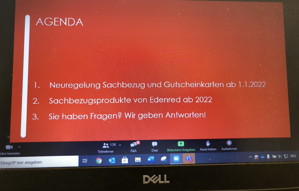 Es war für mich heute ein besonderes Erlebnis live vor mehr als 1.500 Leuten bei einem <a href="/Edenred_D/">Edenred Deutschland GmbH</a> -Webinar zu sprechen.