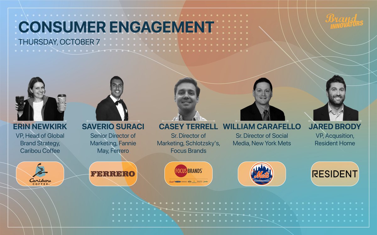 PROGRAM REVEAL! We are excited to announce the speaking line-up for Brand Innovators Consumer Engagement #BILivecast 👥, on 10/7 at 12:40pm ET ft <a href="/FerreroNACorp/">Ferrero North America</a>, <a href="/FOCUSBRANDS/">FOCUS Brands</a> <a href="/Mets/">New York Mets</a> <a href="/cariboucoffee/">Caribou Coffee</a> &amp; <a href="/HomeResident/">Resident Home</a>!🎙 Registration is complimentary. RSVP HERE: brand-innovators.com/livecast-serie…