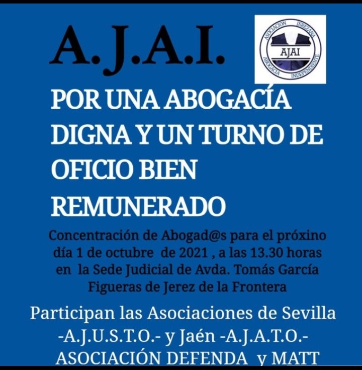 mablanco60's tweet photo. Los Abogados y Procuradores del Turno de Oficio en Andalucia cobramos 1/3 de lo que cobran por el mismo trabajo los compañeros del País Vasco
Sería bueno que @JuanMarin_Cs nos explicara por qué es así
Esperamos respuesta 
 #EquiparacionPaisVasco #Concentracion1deOctubre https://t.co/mLbf4YBs4f