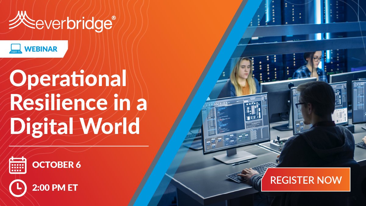 Everbridge's tweet photo. #Digitaltransformation initiatives have top-down support and visibility. To be successful they need operational resilience baked into the design, plans, and culture. Join Doug Peete, @xMatters_inc, an @Everbridge company, on October 6. https://t.co/saimqVvidw https://t.co/BxYJN9j4nU