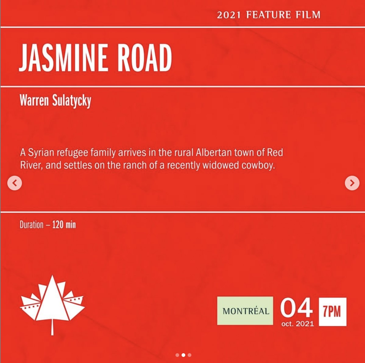 WarrenSulatycky's tweet photo. Ecstatic for Jasmine Road's official selection in the Lebanese Film Festival in Canada, Montreal, Quebec. Screening in cinema Monday October 4 at 7pm, with post show Q&amp;A with filmmaker Warren Sulatycky and lead actor Ahmed Muslimani.
Montreal tickets:
https://t.co/HJCsVHrgPE https://t.co/IoNc8NFJkH