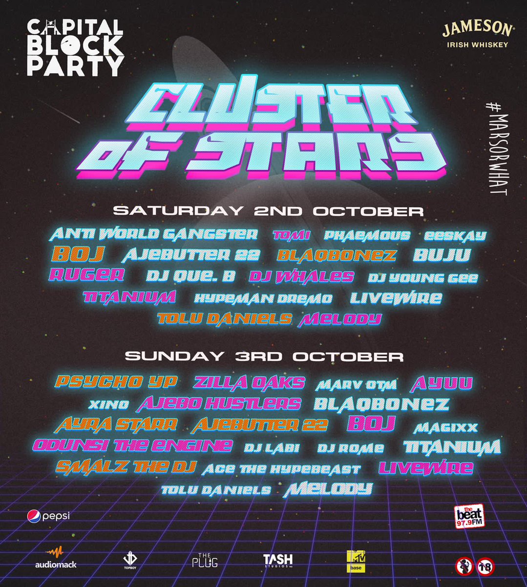 AbujaKulture's tweet photo. Capital Block Party Line Up ⚡⚡💚🥃

Dm for hard copy tickets 🎫 

#MarsOrWhat. https://t.co/hu4Nxk3QtA