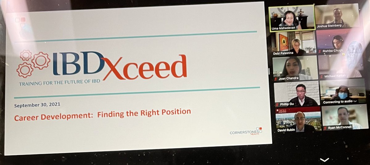 joshsteinbergMD's tweet photo. Spent this AM discussing my #IBD career journey w IBD fellows & fantastic IBD faculty for the #IBDXceed program for trainees. Great pearls by all on how to find your own lane. There is no “1 size fits all”, good mentorship is 🔑 TY for having me @IBDMD @UmaMahadevanIBD @MLongMD https://t.co/9coetkZpXQ