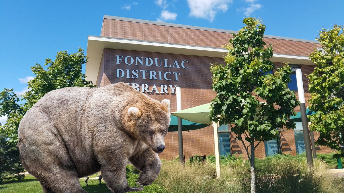 We fully support Fat Bear Week, so go vote for your favs at explore.org! 
#GiantAnimalsOnLibraries 
#FatBearWeek 
#FondulacLibrary