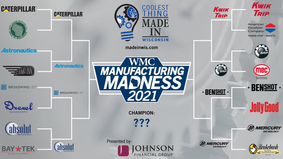 MANUFACTURING MADNESS: Vote for your favorite products in the Top 8 round of <a href="/WisconsinMC/">WMC</a> &amp; <a href="/JohnsonBank/">Johnson Financial Group</a>’s Coolest Thing Made in Wisconsin Contest!

Vote now: madeinwis.com

#MadeInWis