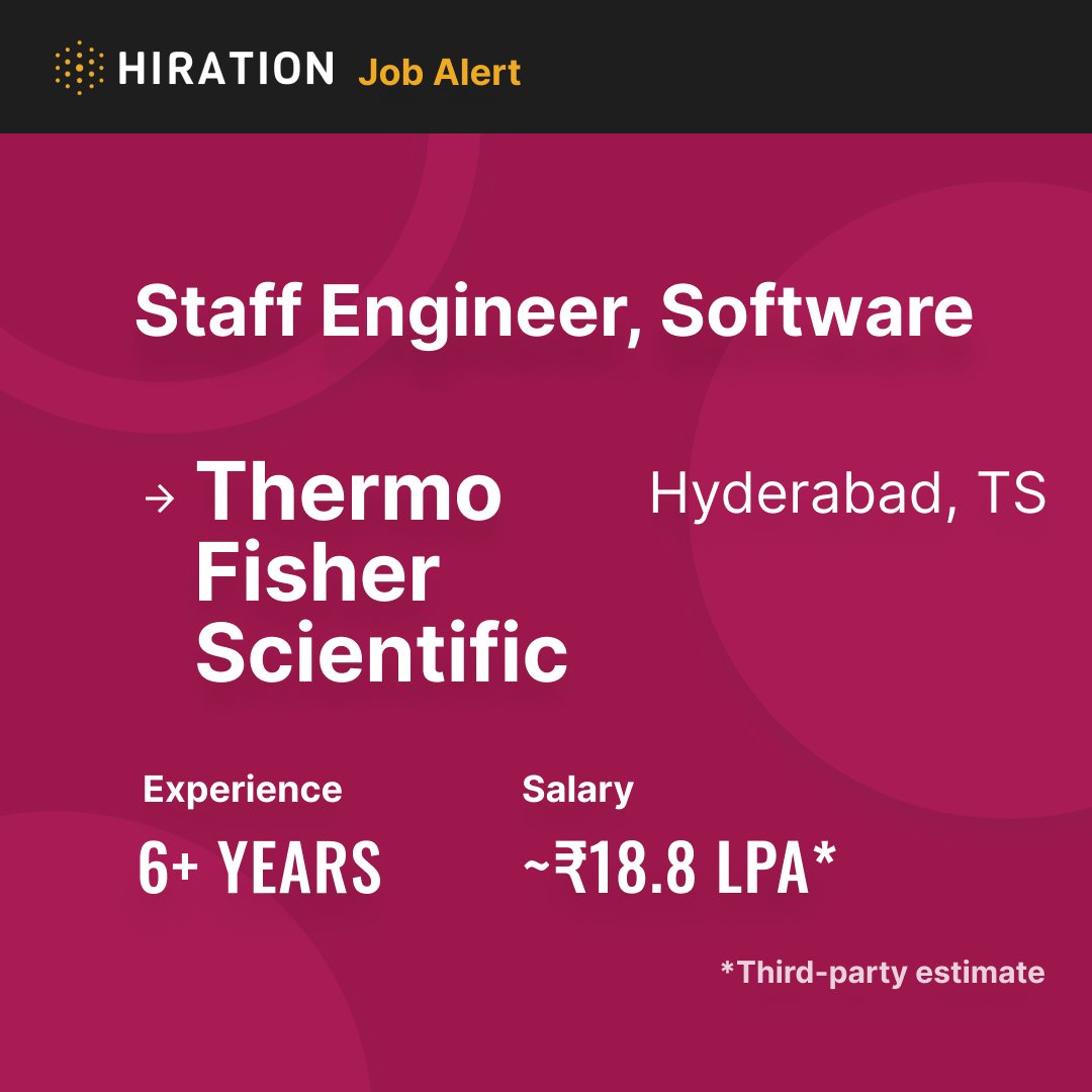 .@thermofisher is #NowHiring a Staff Engineer, Software to join their team in #Hyderabad, Telangana.
Follow #HiredViaHiration for more job listings.
jobs.thermofisher.com/global/en/job/…
#JobAlert #JobVacancies #TechJobs #TechJobsAlert #Jobs2021 #JobsIndia #HiringNow #TechCareers