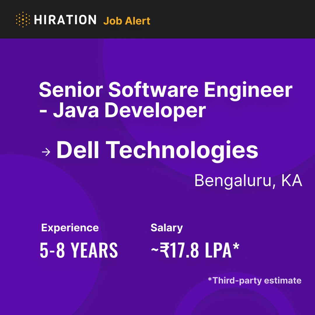 .@Dell is #NowHiring a Software Senior Engineer - Java Developer to join their team in #Bengaluru, Karnataka.
Follow #HiredViaHiration for more job listings.
jobs.dell.com/job/bengaluru/…
#JobAlert #JobVacancies #TechJobs #TechJobsAlert #Jobs2021 #JobsIndia #HiringNow #TechCareers