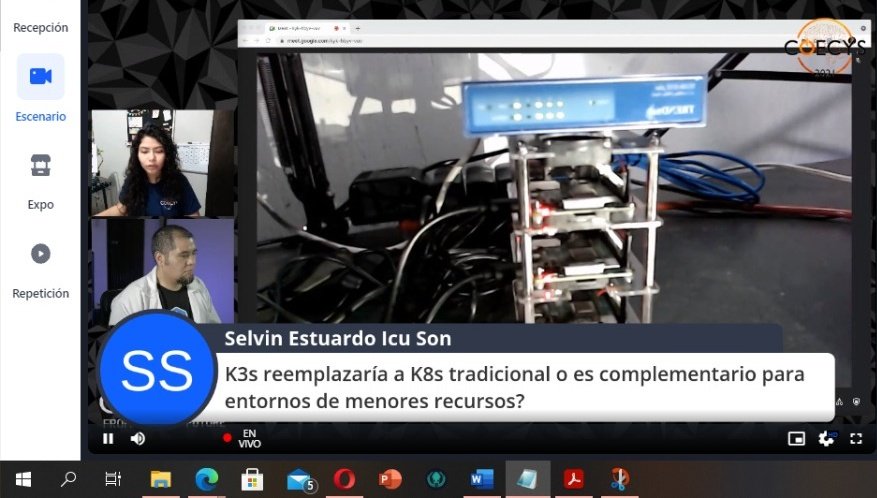 sergioarmgpl's tweet photo. My talk at #COECYS was awesome I showed how to install a K3s cluster and the theory about #edgecomputing, I used my "Professor" cosplay. https://t.co/puImoXiLKz