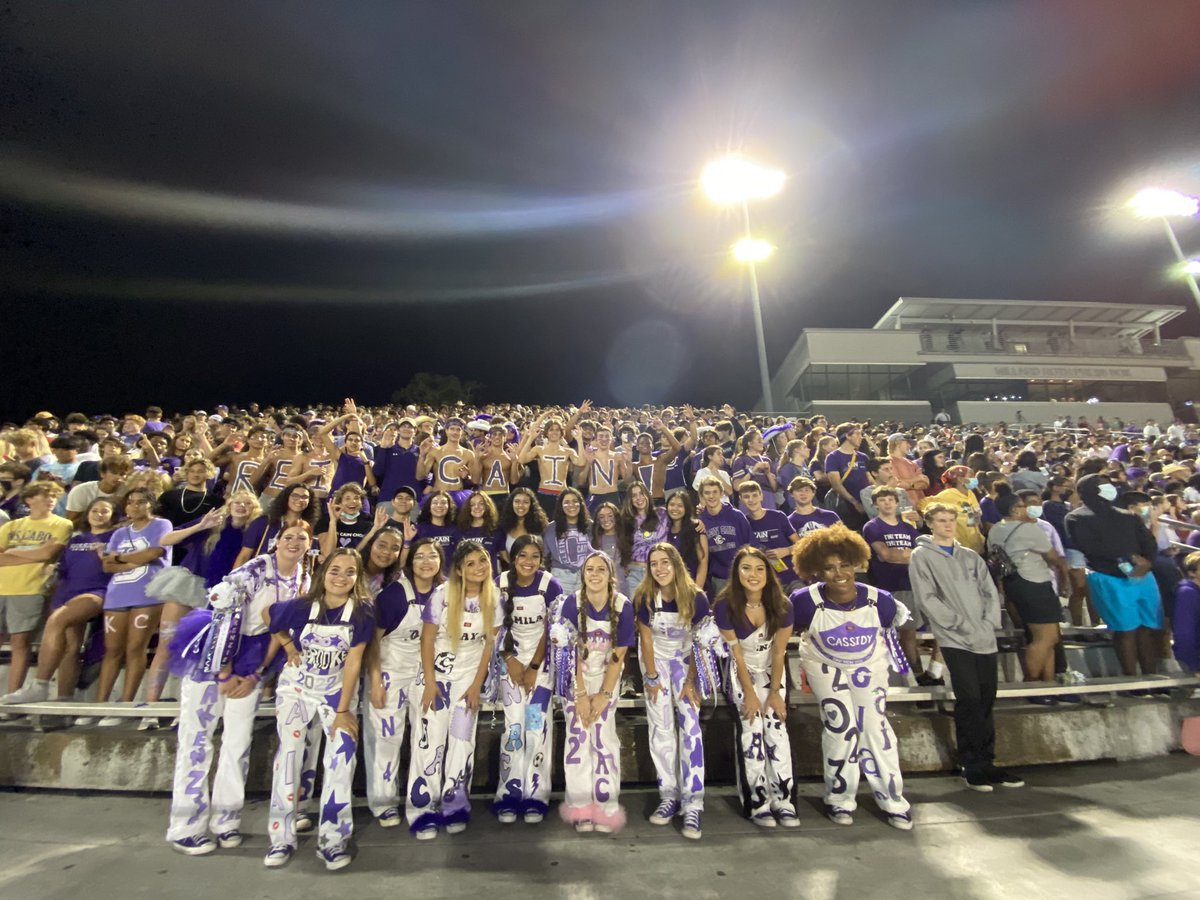 KleinISD's tweet photo. We’re here cheering on @KleinCainFB tonight for their Homecoming Game! Check out the school spirit in the stands &amp; on the sidelines. 😎💜🌀#ReignCain @KleinCain https://t.co/ZBvwRdu2Ks
