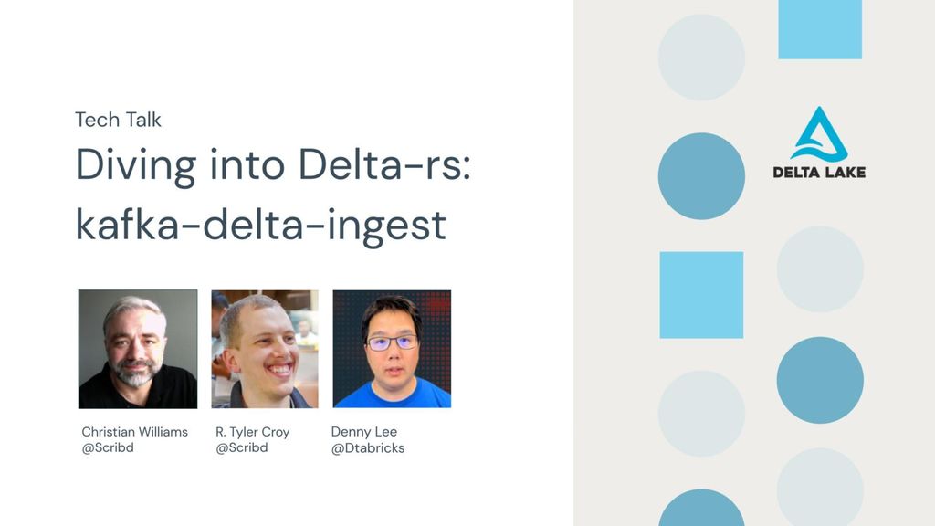 DeltaLakeOSS's tweet image. #DeltaLake committers Christian Williams and @agentdero from @scribdtech discuss with @dennylee from @databricks the technical and business requirements around the Delta Rust API project: kafka-delta-ingest.  Come join us on October 7th at 10:00am PT. meetup.com/data-ai-online…