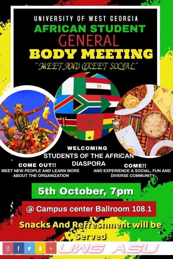 UWG_ASU's tweet photo. We are back! Come to our first general body meeting of the school year next week! #uwg25 #uwg https://t.co/qatVwQKRWl