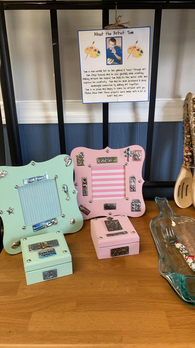 Tom's handiwork for sale in Michigan.
Two sets sold right away.
So, Tom made more.
Tom is so excited and proud of his artwork.
He signs TOM and then goes back and adds an artsy flourish on the M.