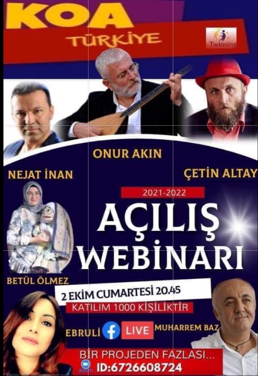 AliagaHelvaci's tweet photo. Okulumuzda yürütülecek olan KOA etwinning projesinin açılış vebinarına tüm öğrenci ve velilerimiz davetlidir. https://t.co/xA0C9z5uHh