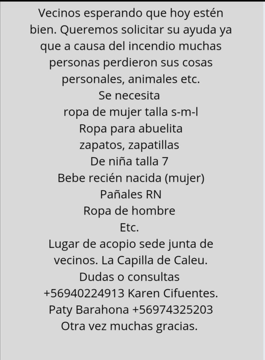 Guido_SanchezV's tweet photo. Toda ayuda sirve para los damnificados de Caleu https://t.co/MyfNamzuL9