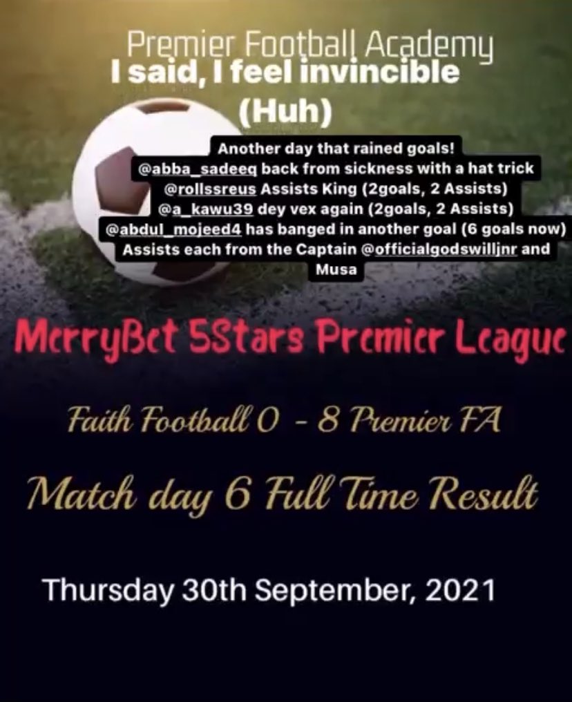 premierfutball's tweet photo. Through to the quarterfinals in the @5stars_football Premier League 🔥🔥 https://t.co/Dvm8dV17lt