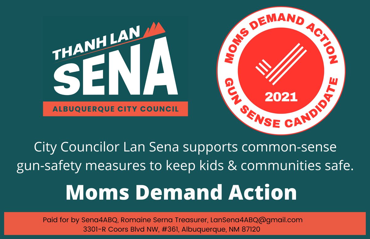 Proud to be a <a href="/MomsDemand/">Moms Demand Action</a> #Gunsense candidate! Our communities need common-sense gun-safety measures. #TeamSena #ABQ
