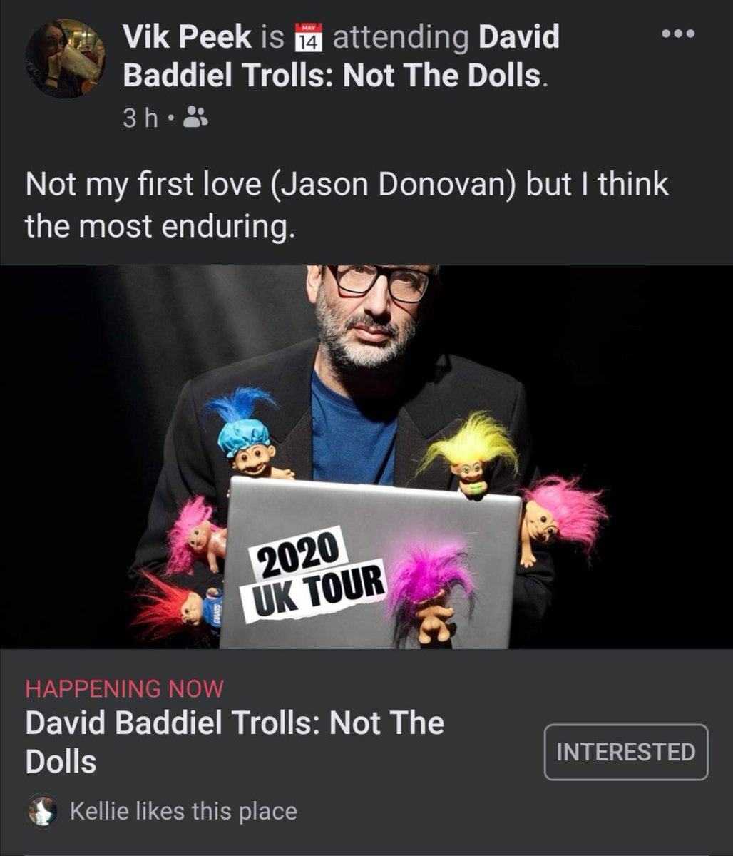 VikPeek's tweet photo. I have seen (literally) thousands of stand up gigs and I have seen this show 4 times now but still today @Baddiel made me laugh a sound I have never before. My favourite stand up bar none and - as far as I can tell - an excellent human being. So ner to the trolls! https://t.co/RIkDddI0Sn