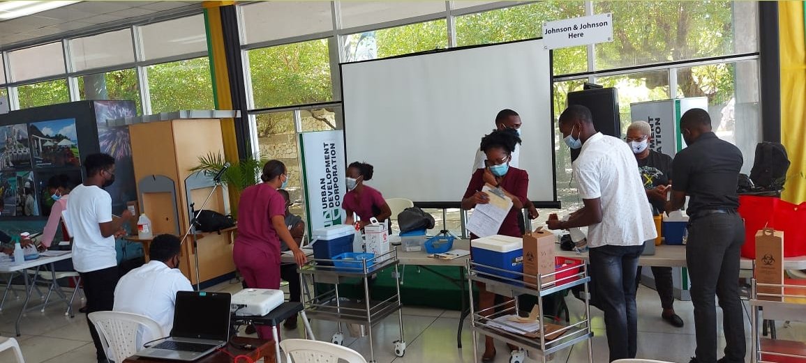 HeatherPinnock's tweet image. Big up Team @UDCJamaica for hosting a @themohwgovjm COVID-19 vaccination site in downtown Kingston  today! I saw hundreds of staff, tenants and associates getting immunised! #EveryVaxCounts #VaccinateJA