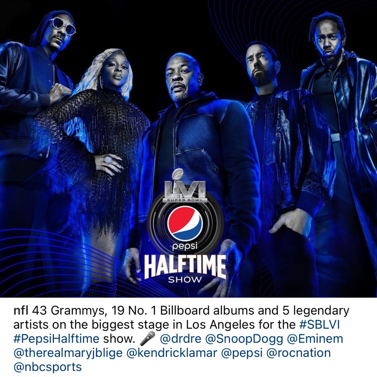 WORLDSTAR's tweet photo. The #NFL announces #DrDre, #SnoopDogg, #Eminem, #MaryJBlige, and #KendrickLamar will be performing at the next Super Bowl halftime show! 🏈🎶🙌 @NFL https://t.co/iymHQgbXYO