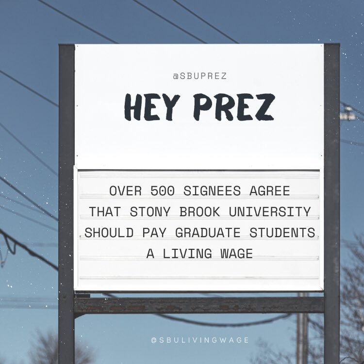sbulivingwage's tweet photo. Hey @sbuprez, what do you say to 500 signees agreeing that @stonybrooku should pay grad workers a living wage??

#sbulivingwage #FarBeyond #StonyBrookStrong https://t.co/ibg440BraU