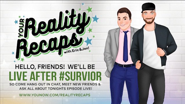 Hey #Survivor fans!

We couldn’t go live yesterday bc of the #bb23 finale.  

But <a href="/comedyjonah/">Jon Richardson</a> and I will be live TONIGHT at 8pm est to talk all about last nights #Survivor with yas!

Yes 8pm EST on YouNow &amp; YouTube 
 (we know we originally said 7)