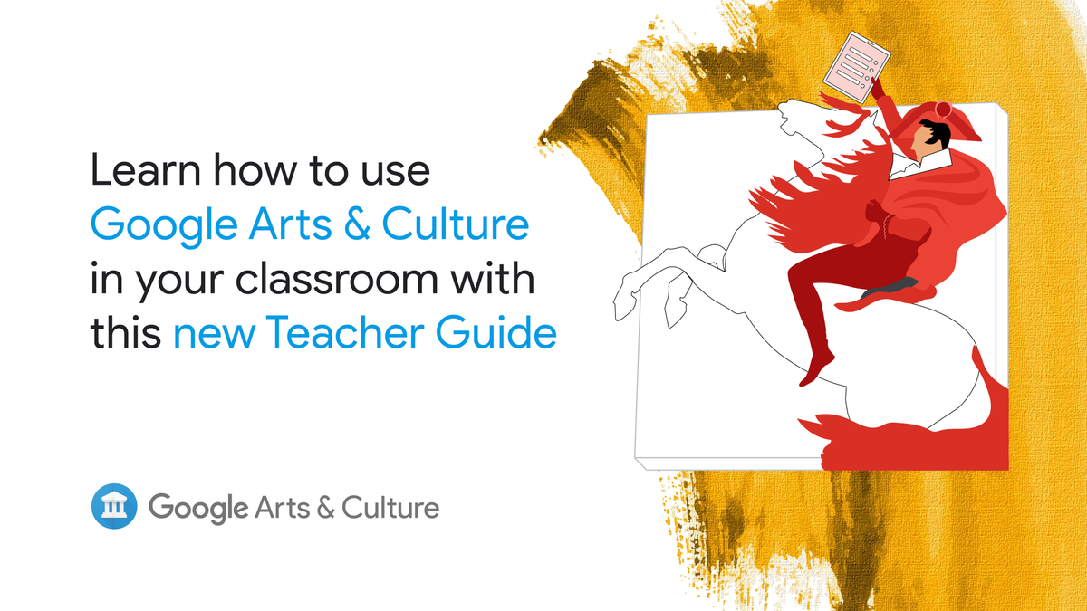 GoogleForEdu's tweet photo. 📣This new Teacher Guide explains how to engage students with @googlearts resources. Learn to navigate the platform, access customizable activities, &amp; deep dive into the collections, themes, experiments, &amp; main features here: https://t.co/CsBHBREMMg https://t.co/jxBTNw4vEy