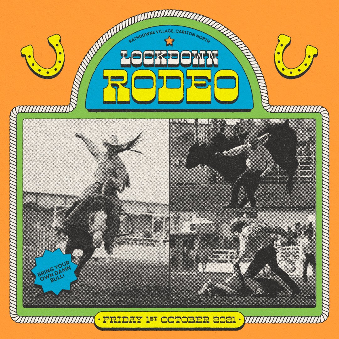 Just another day in the world’s longest lockdown. Head on down to Rathdowne Village tonight, for Carlton North’s first community rodeo. . . . #Melbourne #LockdownMelbourne #GraphicDesign #GraphicDesigner  #AdobePhotoshop #AdobeIllustrator #Typography #RetroAesthetic