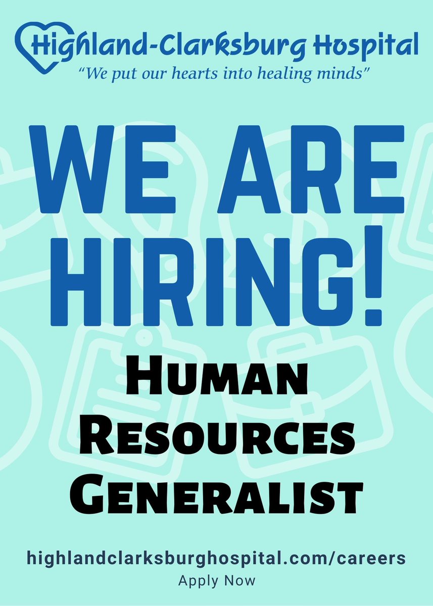 HighlandWV's tweet photo. Highland-Clarksburg Hospital is looking for a Human Resources Generalist to join its team! Apply today at https://t.co/FL3Vg0dXyH

 #hiring #team #jobs #humanresources #nowhiring #recruitment #career #joinourteam #recruiting #hr #hospital #mentalhealthsupport #behavioralhealth https://t.co/yaC25t2SjP