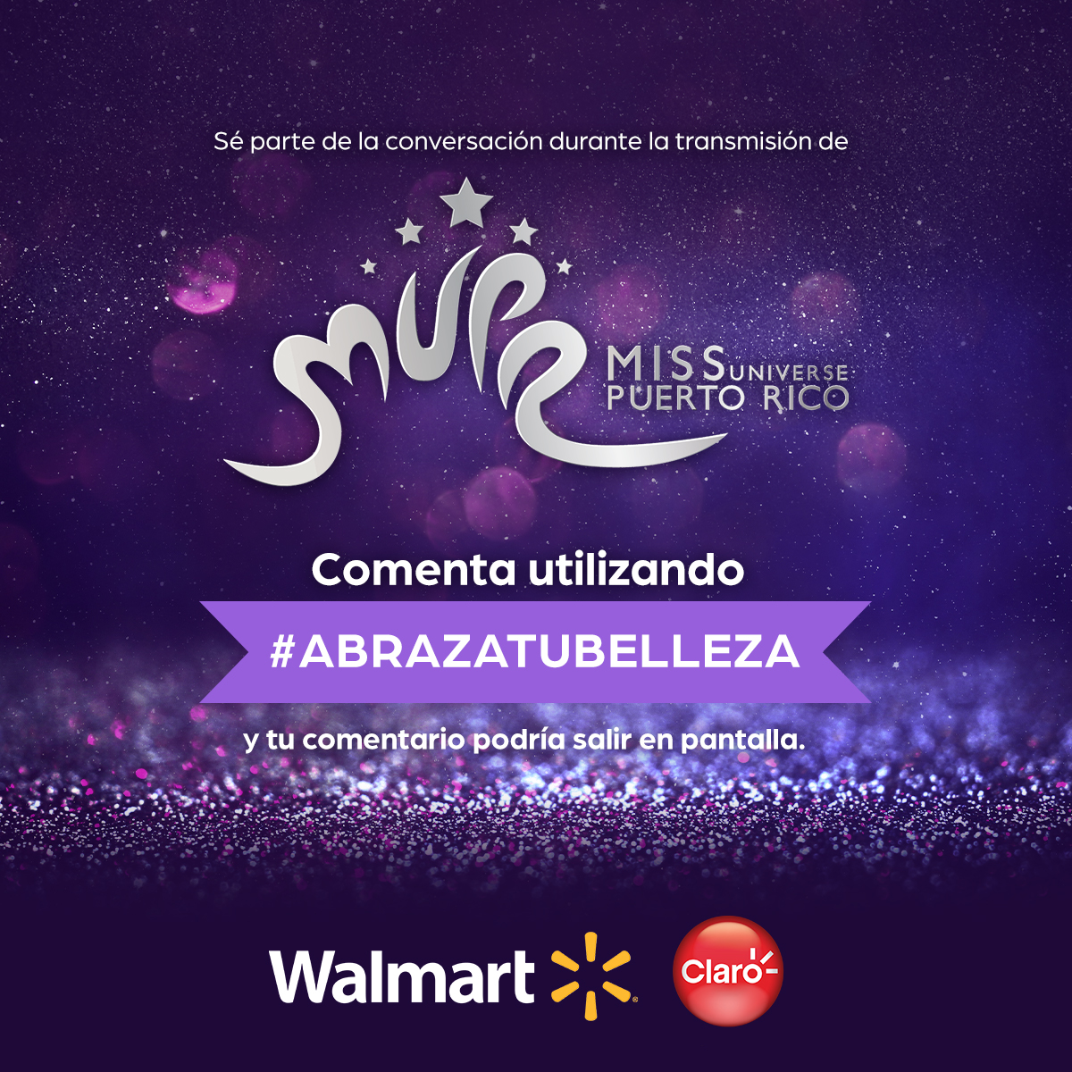 WapaTV's tweet photo. Sé parte de la conversación durante el certamen de @Miss Universe Puerto Rico 2021. ✨ Comenta utilizando #AbrazaTuBelleza y tu comentario podría salir en pantalla durante la transmisión. 

Presentado por:  #WalmartPR y #ClaroPR  | #Ad https://t.co/sDxj9tVdJb