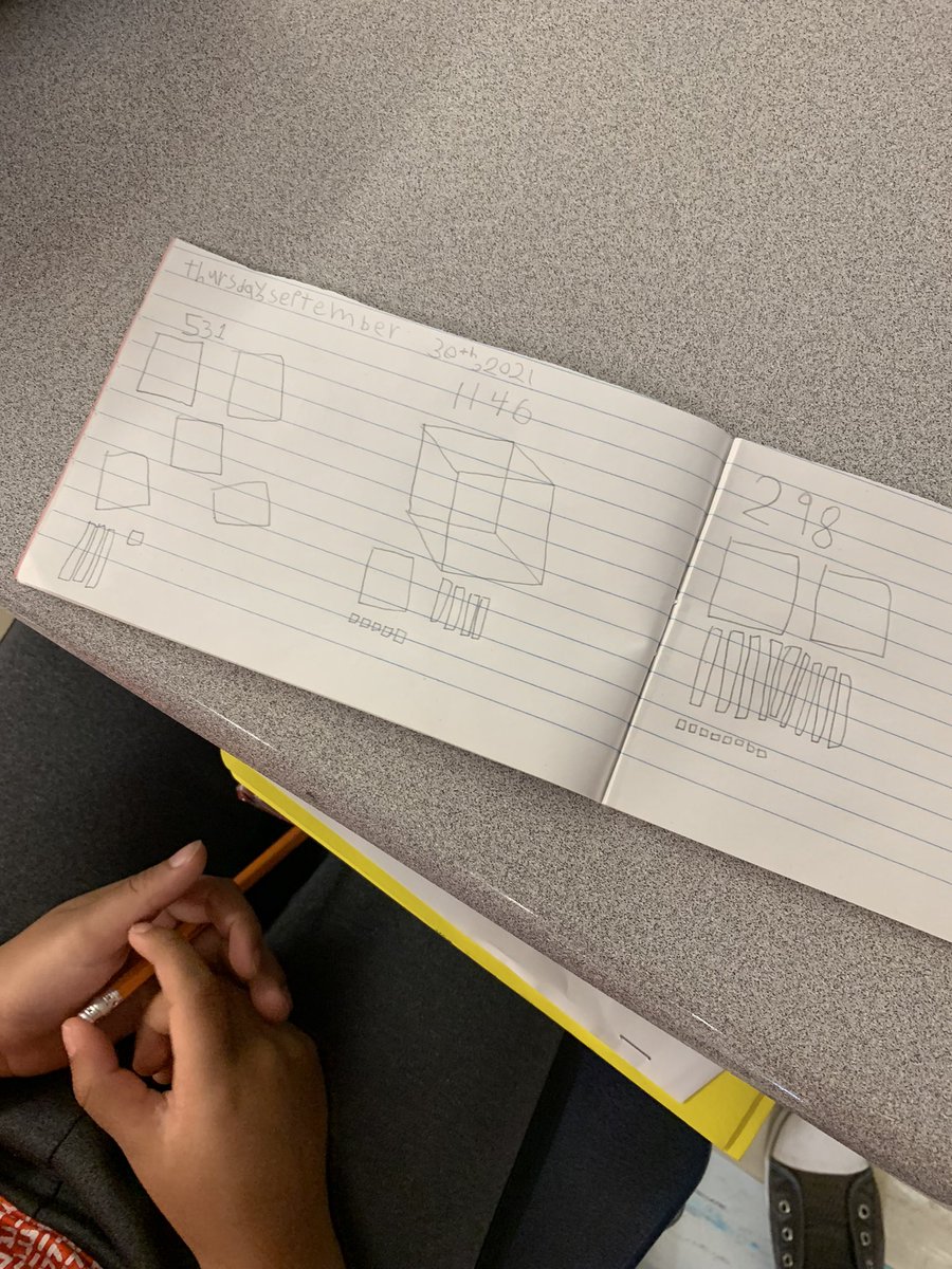 Mrs_NMurray's tweet photo. Today’s #BellWork reviewed representing numbers using Base Ten blocks, but this time, Gr.2’s were introduced to making a 3-digit number, while the Gr.3’s had a 4-digit number! They were SURE up for the challenge!😁☑️ #math #numbersense https://t.co/VBaAmk9FTr