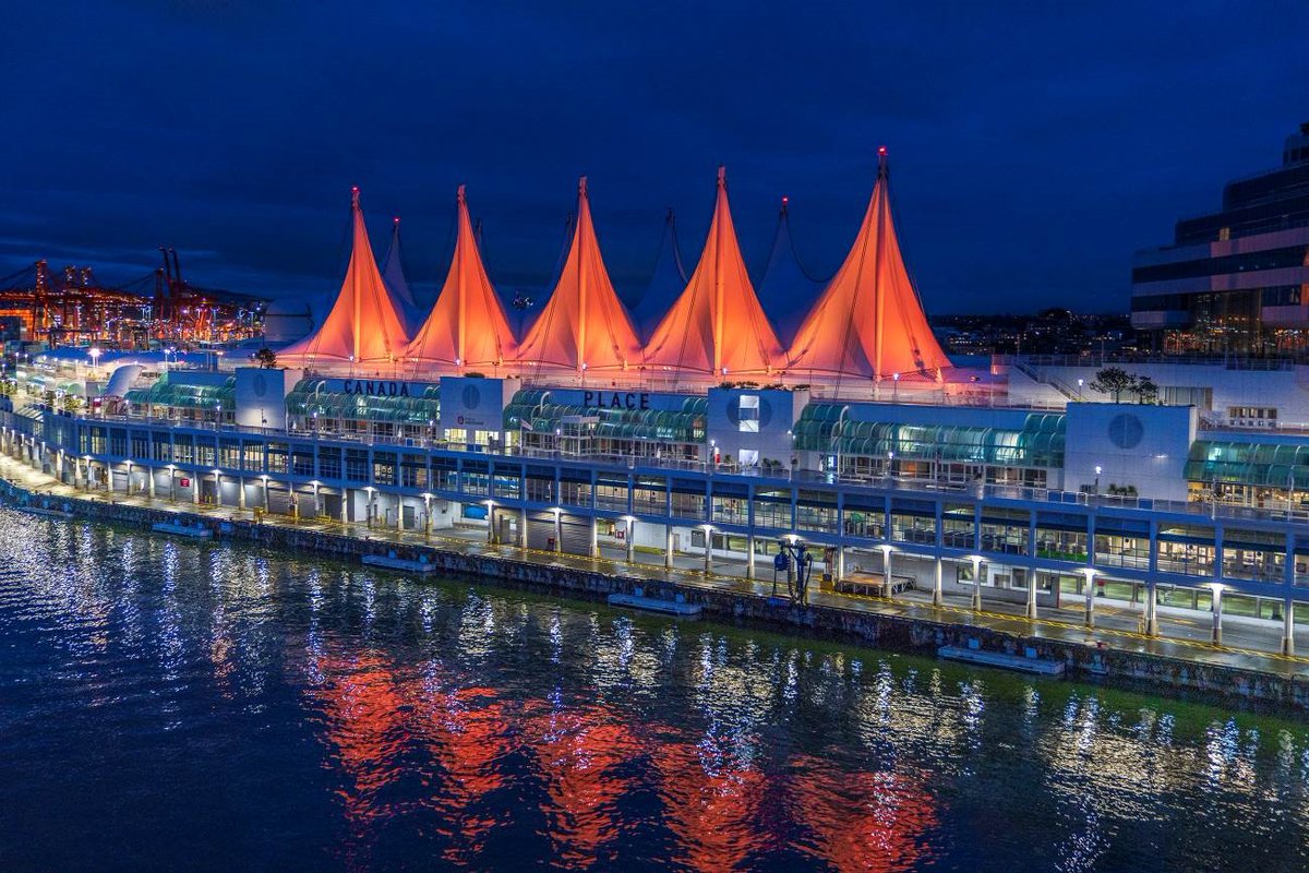 PortVancouver's tweet photo. To honour and remember residential school survivors and their families, and all those children who did not make it home, we'll be turning the @CanadaPlace #SailsOfLight orange tonight for #OrangeShirtDay https://t.co/t6rI5k7qmN