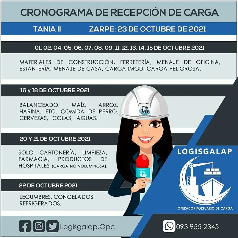 logisgalap's tweet photo. Cronograma de recepción de carga
Para más información llámanos al 0939552345
#carga #galapagos #encomiendas #envioagalapagos #logistica #transporte #almacenamiento #documentos #gestiondecompra #aprovisionamiento #quito #guayaquil #Isabela #SanCristobal #SantaCruz #Floreana https://t.co/0WrV0C3mpi