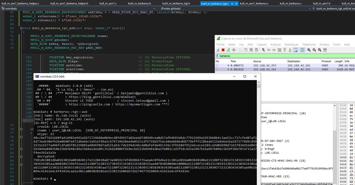 #mimikatz 2 + #kekeo 2 = #mimikatz 3🥝

* ASN.1 encode+decode (no more #kekeo impossible build)
* Submodules (no more gigantisc misc::)
* VS 2019 Community (no more VS2010/2012 tricks)
* International input/output
* &amp; more... !

Still support Windows XP🤪

...coding in progress😉