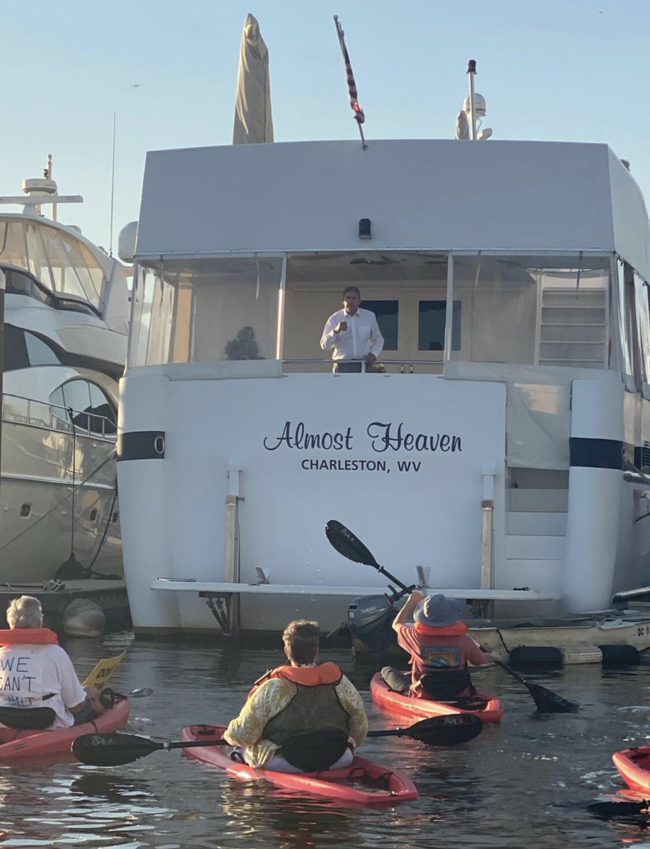 mcbyrne's tweet photo. Sometimes you have to paddle to get your meeting with @Sen_JoeManchin . Way to go @CPDAction and brave WV constituents. #HoldTheLine https://t.co/qXlmX9fPHw